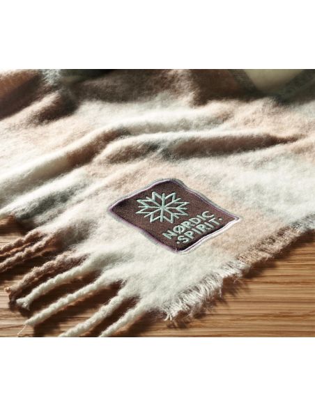 Manta RPET efecto mohair con cuadros y flecos