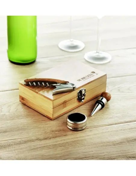 Set de vino en caja de bambú Ecológica Personalizada 7MO8147