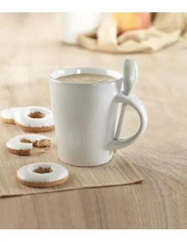 Taza con cuchara de cerámica. Ecológica...