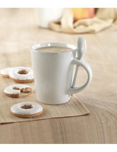 Taza con cuchara de cerámica. Ecológica Personalizada 7MO8442