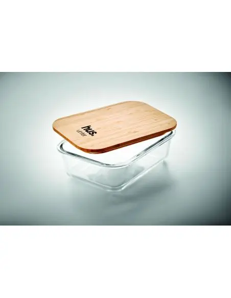 Fiambrera vidrio y tapa bambú Ecológica Personalizada 7MO9962