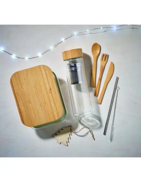 Fiambrera vidrio y tapa bambú Ecológica Personalizada 7MO9962