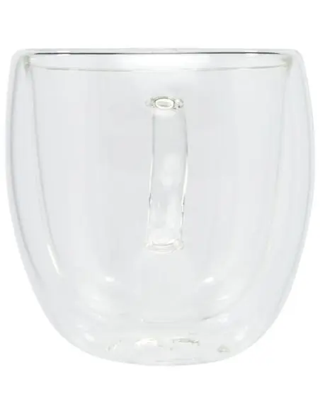 Dos tazas de vidrio de doble pared de 250 ml con posavasos de bambú Ecológica Personalizada 6113315