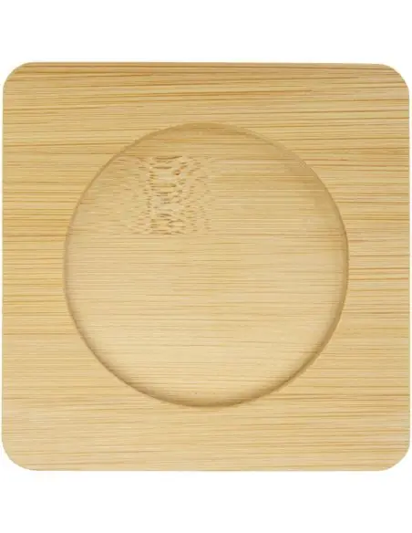 Dos tazas de vidrio de doble pared de 250 ml con posavasos de bambú Ecológica Personalizada 6113315