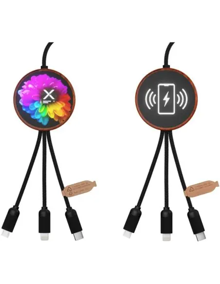 Cable de carga 5 en 1 de PET reciclado con logo retroiluminado y base de carga de 10 W Ecológica Personalizada 62PX073