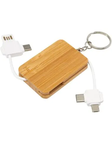 Llavero de bambú con cable de carga retráctil 6...