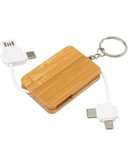 Llavero de bambú con cable de carga retráctil 6 en 1 Ecológico Personalizado 6124329
