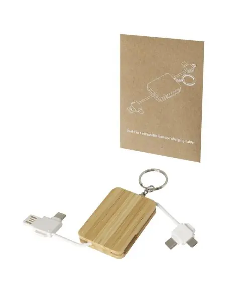 Llavero de bambú con cable de carga retráctil 6 en 1 Ecológico Personalizado 6124329
