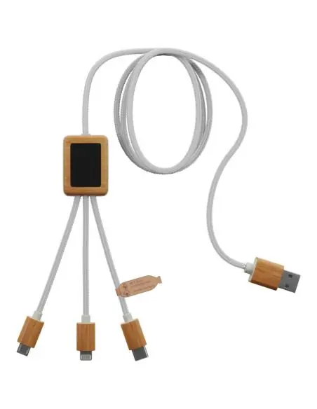 Cable de carga 3 en 1 de PET reciclado con logotipo retroiluminado y estuche cuadrado de bambú Ecológica Personalizada 62PX108