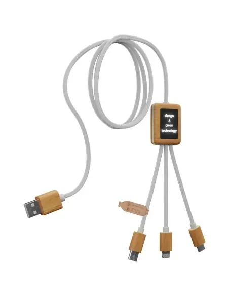 Cable de carga 3 en 1 de PET reciclado con logotipo retroiluminado y estuche cuadrado de bambú Ecológica Personalizada 62PX108