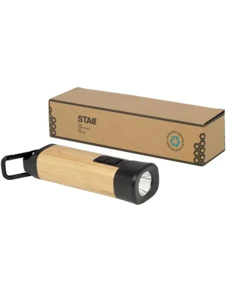 Linterna de plástico reciclado con mosquetón de bambú/RCS Ecológica Personalizada 6104570