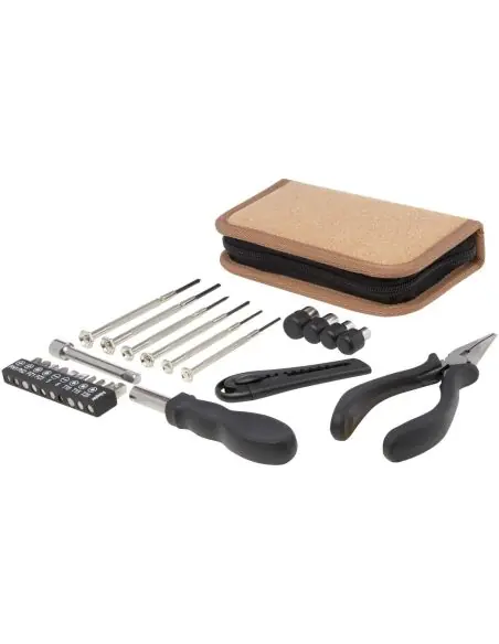 Set de herramientas de plástico reciclado con certificación RCS de 24 piezas con funda de corcho Ecológica Personalizada 6104579