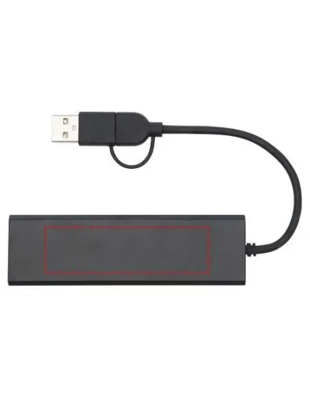 Hub USB 2.0 de aluminio reciclado con certificación RCS Ecológico Personalizado 6124344