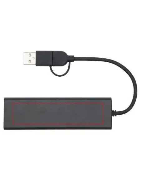 Hub USB 2.0 de aluminio reciclado con certificación RCS Ecológico Personalizado 6124344