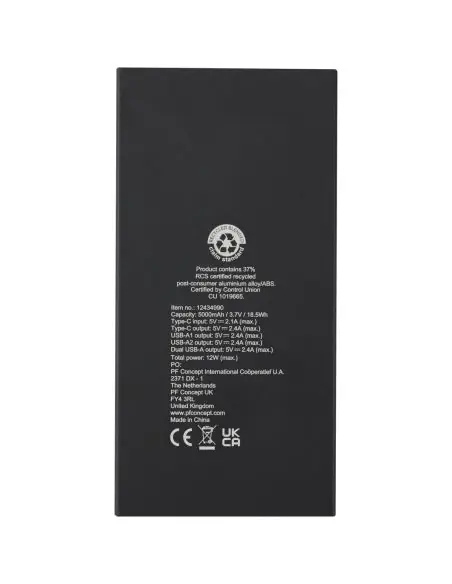 Batería externa de 5000 mAh en aluminio reciclado Ecológica Personalizada 6124349