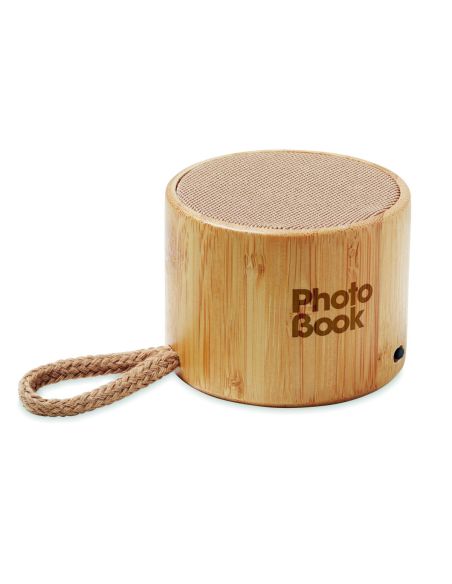 Altavoz inalámb. redondo bambú Ecológico Personalizado 7MO6890