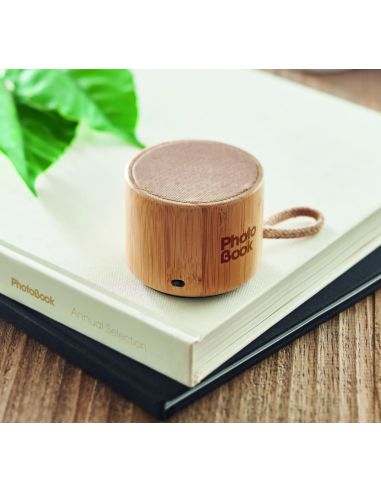 Altavoz inalámb. redondo bambú Ecológico...