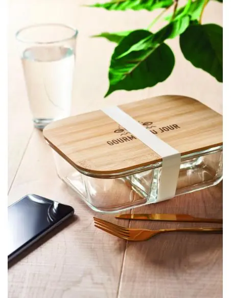 Fiambrera vidrio tapa de bambú Ecológica Personalizada 7MO6973