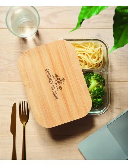 Fiambrera vidrio tapa de bambú Ecológica Personalizada 7MO6973