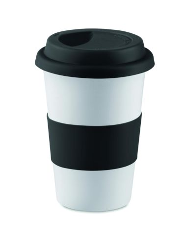 Taza cerámica 400 ml con tapa de silicona