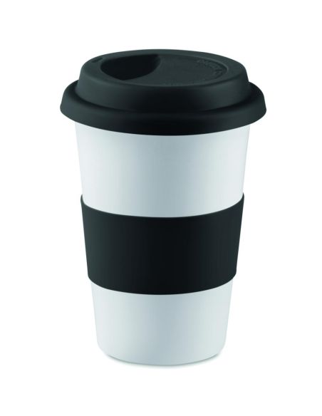 Taza cerámica 400 ml con tapa de silicona