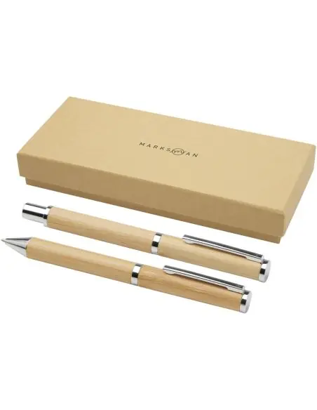 Set de regalo de bolígrafo y rollerball de bambú (tinta negra) Ecológico Personalizado 6107833