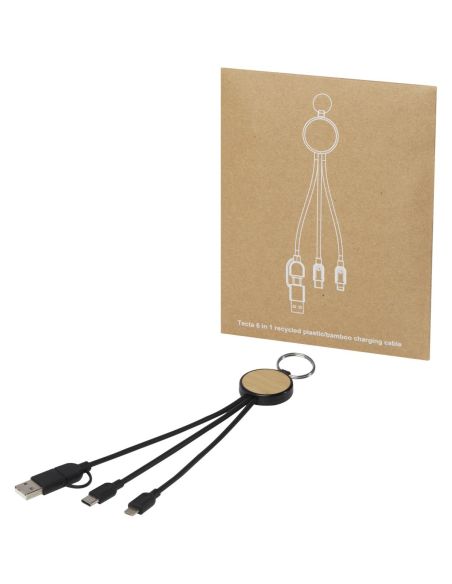 Cable de carga 6 en 1 de plástico reciclado/bambú con llavero Ecológico Personalizado 6124325