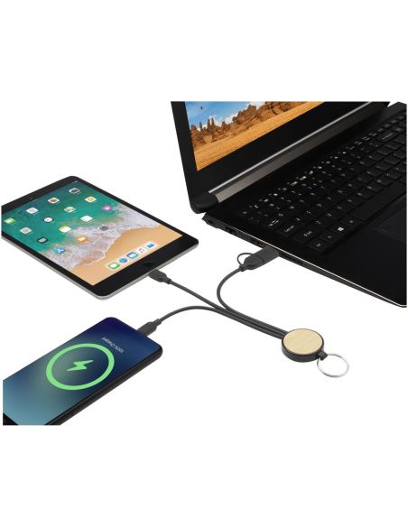 Cable de carga 6 en 1 de plástico reciclado/bambú con llavero Ecológico Personalizado 6124325