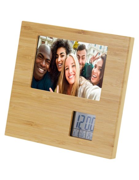 Marco de fotos de bambú con termómetro Ecológico Personalizado 6104560