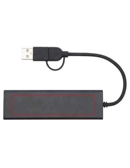 Hub USB 2.0 de aluminio reciclado con certificación RCS Ecológico Personalizado 6124344