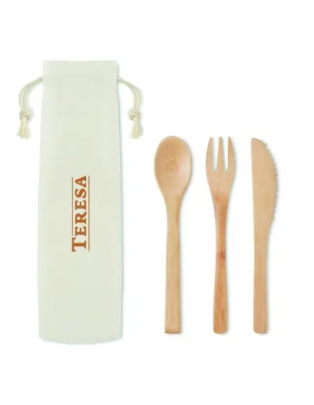 Set de cubiertos de bambú. Ecológico Personalizado 7MO9786