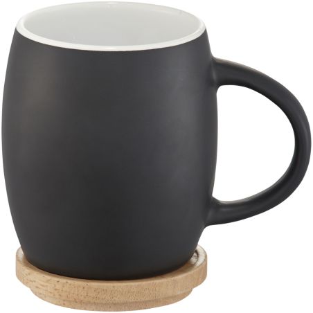 Taza cerámica mate 400 ml base madera posavasos 10.4 cm