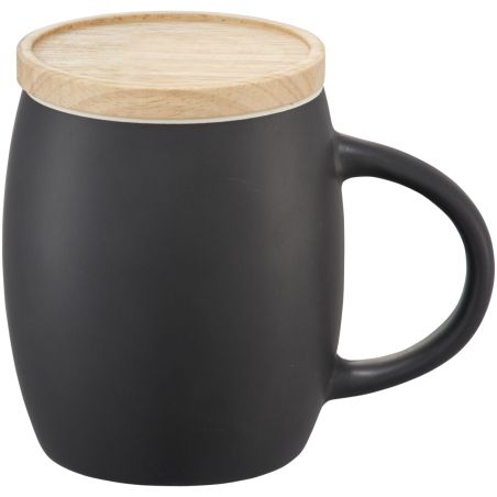 Taza cerámica mate 400 ml base madera posavasos 10.4 cm
