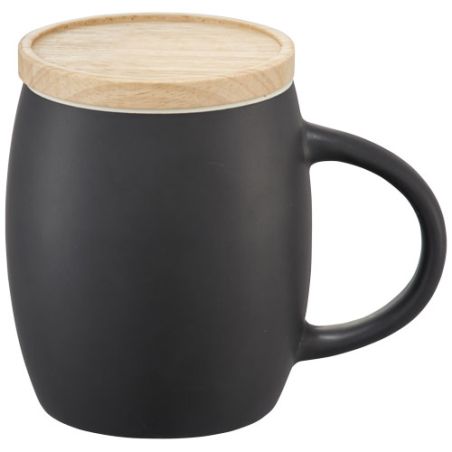 Taza cerámica mate 400 ml base madera posavasos 10.4 cm