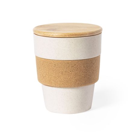 Vaso PP corcho bambú 350 ml tapa Food Grade caja eco