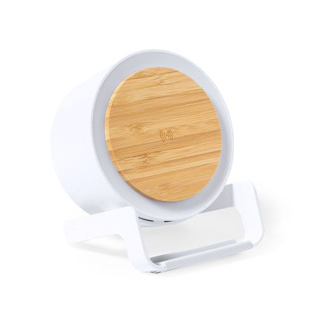 Lámpara bambú ABS altavoz BT cargador inalámbrico 12 LEDs