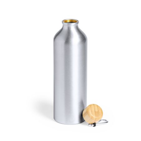 Bidón aluminio 800 ml tapón bambú mosquetón libre BPA