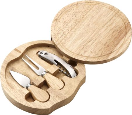 Tabla quesos madera con utensilios y navaja