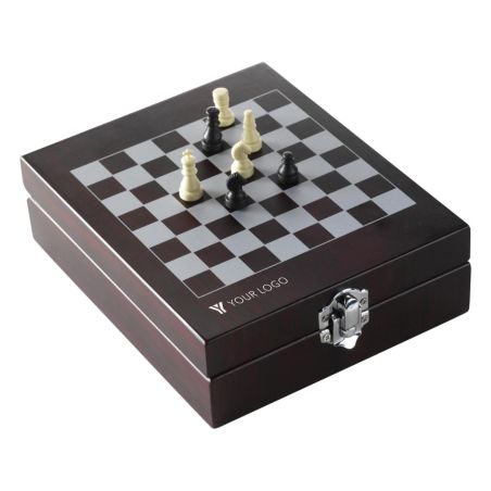Caja madera set vino ajedrez 4 accesorios