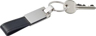 Llavero de acero con placa y trabilla de PU