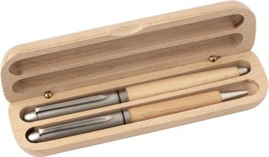 Set bolígrafo roller madera haya latón Dokumental estuche
