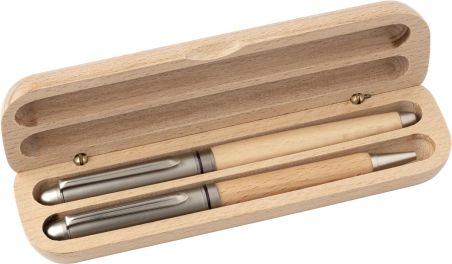 Set bolígrafo roller madera haya latón Dokumental estuche