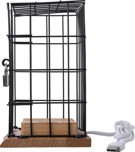 Soporte jaula móvil aluminio madera puertos USB carga