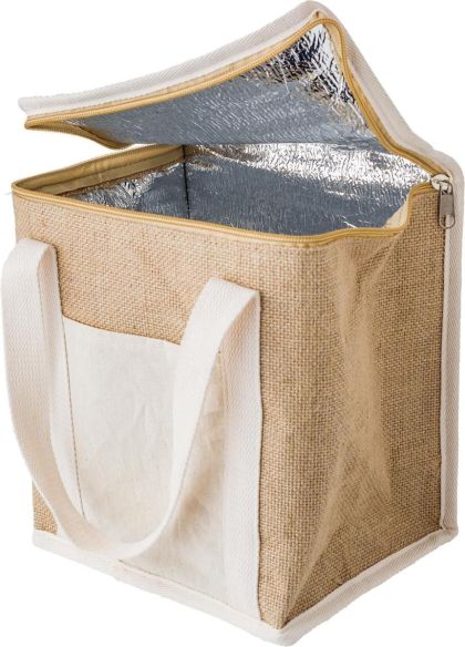 Bolsa nevera de yute con bolsillo de algodón