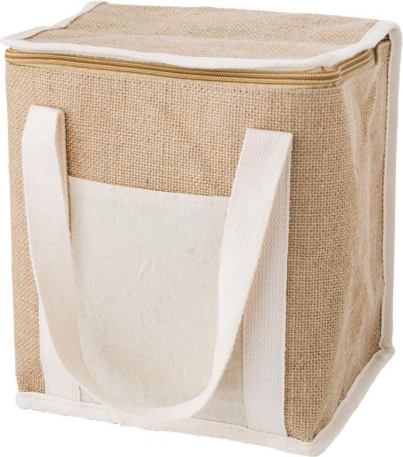 Bolsa nevera de yute con bolsillo de algodón