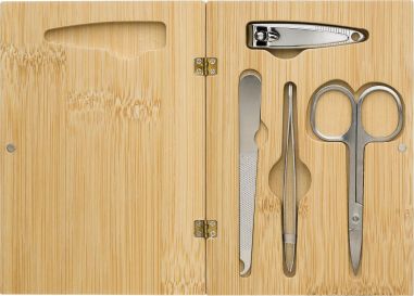 Set manicura 4 piezas caja bambú imantada FSC cortaúñas
