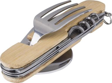 Set cubiertos bambú acero inox 5pzs caja cartón separables