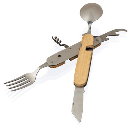 Set cubiertos bambú acero inox 5pzs caja cartón separables