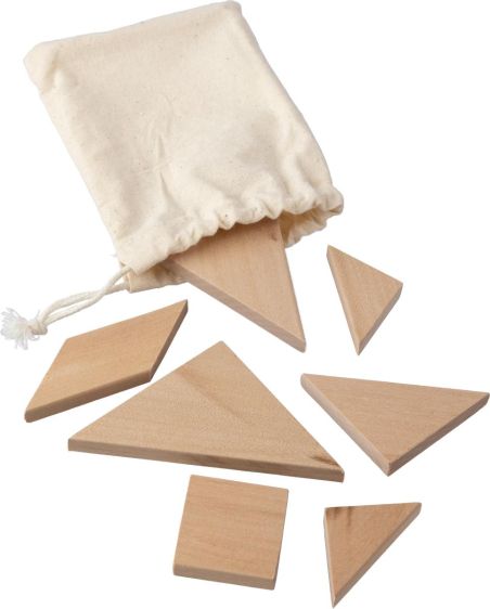 Tangram madera natural bolsa algodón