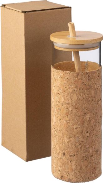 Vaso borosilicato corcho 450 ml con pajita